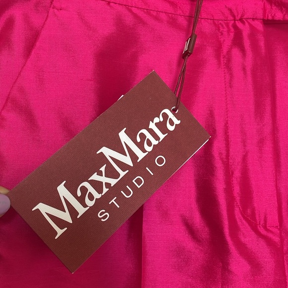 MaxMara Studio Silk Shantung Fuchsia Straight-fit Trousers Sz 8 - Picture 7 of 7